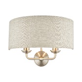 Photograph: Laura Ashley LA3727712-Q Sorrento Satin Nickel Double Wall Light Complete With Natural Linen Shade