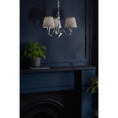 Photograph: Laura Ashley LA3743655-Q Ellis Polished Chrome & Crystal 3 Light Chandelier Complete With Grey Cotton Shades