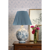 Photograph: Laura Ashley Maltby Blue/White Ceramic Table Lamp Complete With Blue Scalloped Linen Shade