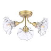 Photograph: Laura Ashley Matt Antique Brass 3 Light Flush Ceiling Light Complete With Clear Flower Shaped Glasses