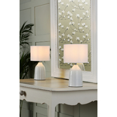 Photograph: Laura Ashley Penny Twin Pack of Cream Ceramic Table Lamps Complete With Natural Ivory Shades - Switched
