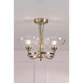 Photograph: Laura Ashley Wellham Antique Brass 3 Light Semi-Flush Ceiling Light Complete With Clear Ribbed Glasses