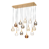 Photograph: Mantra Andromeda 102cm x 33cm Rectangle Cluster Pendant Light In Gold Complete With Copper/Chrome/Amber/Clear/Frosted Glasses - 3000K