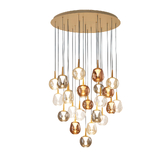 Photograph: Mantra Andromeda Large Round 24 Light Pendant In Gold Complete With Copper/Chrome/Amber/Clear/Frosted Glasses - 3000K