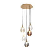 Photograph: Mantra Andromeda Round 5 Light Pendant In Gold Complete With Copper/Chrome/Amber/Clear/Frosted Glasses - 3000K