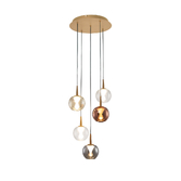 Photograph: Mantra Andromeda Round 5 Light Pendant In Gold Complete With Round Copper/Chrome/Amber/Clear/Frosted Glasses - 3000K