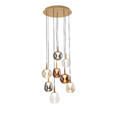 Photograph: Mantra Andromeda Round 8 Light Pendant In Gold Complete With Copper/Chrome/Amber/Clear/Frosted Glasses - 3000K