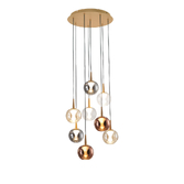 Photograph: Mantra Andromeda Round 8 Light Pendant In Gold Complete With Round Copper/Chrome/Amber/Clear/Frosted Glasses - 3000K