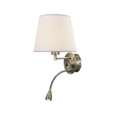 Photograph: Mantra Caicos 2 Light Antique Brass Switched Led Reader Wall Light Complete With Shade And Usb Charger - 3000K