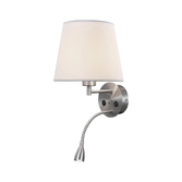 Photograph: Mantra Caicos 2 Light Satin Nickel Switched Led Reader Wall Light Complete With Shade And Usb Charger - 3000K