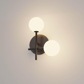 Photograph: Mantra Cellar 2 Light Wall Lamp Black With Opal Glass Globes