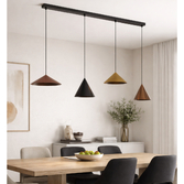 Photograph: Mantra Cono 4 Light Leather Brown/Copper/Black Linear Dimmable Pendant - 3000K