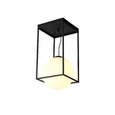 Photograph: Mantra Desigual Large Black Cage Tall Flush Ceiling Light With Opal Globe