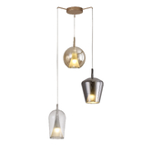 Photograph: Mantra Elsa 3 Light Pendant Light With Gold Frame Complete With Clear, Chrome And Bronze Glas Shades