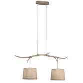 Photograph: Mantra M6177 Sabina Imitation Wood 2 Light Pendant Complete With Linen Shades