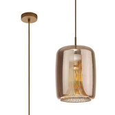 Photograph: Mantra M8523 Kriss Cylinder Bronze Single Pendant Light Complete With Bronze Glass Shade With Inner Funnel Glass