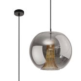 Photograph: Mantra M8523 Kriss Round Black Single Pendant Light Complete With Black Glass Shade With Inner Funnel Glass