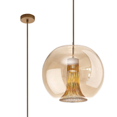 Photograph: Mantra M8523 Kriss Round Bronze Single Pendant Light Complete With Bronze Glass Shade With Inner Funnel Glass