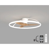 Photograph: Mantra Nepal White/Wood Finish LED Ceiling Light With Built-In Reversible Fan C/W Remote Control