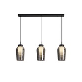 Photograph: Mantra Nora Black 3 Light Linear Bar Pendant Light Complete With Smoked Glasses, Frosted Inners And Marble Detailing