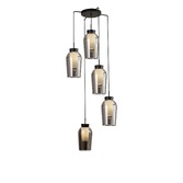 Photograph: Mantra Nora Black 5 Light Adjustable Pendant Light, With Smoked Glasses, Frosted Inners And Marble Detailing