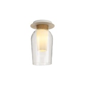 Photograph: Mantra Nora White Flush Ceiling Light With Clear Glass, Frosted Inner And Wood Detailing