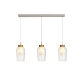 Photograph: Mantra Nora White/Wood 3 Light Linear Bar Pendant Light Complete With Clear Glasses And Frosted Inners