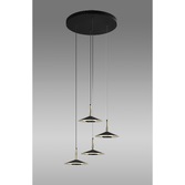 Photograph: Mantra Orion 4 Light LED Round Pendant Black & Antique Brass - 3000K