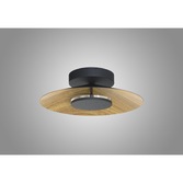 Photograph: Mantra Orion Medium LED Round Flush Ceiling Light Black With Wood - 3000K