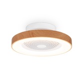 Photograph: Mantra Tibet Mini White/Wood Finish LED Ceiling Light With Built-In Reversible Fan C/W Remote Control