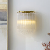 Photograph: Montpellier Brushed Aged Brass Finish Wall Light Complete With Clear Ribbed Glass Droppers