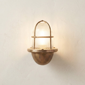 Photograph: Navigator Armada Raw Brass Wall Lantern Complete With Ribbed Clear Glass - IP64, Solid Brass, Coastal