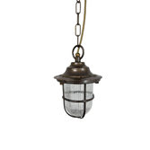 Photograph: Navigator Hull Guard Antique Brass Chain Lantern With Cage Detailing Complete With Clear Ribbed Glass - IP54, Solid Brass, Coastal