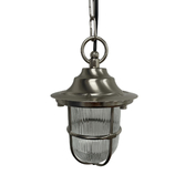 Photograph: Navigator Hull Guard Satin Nickel Chain Lantern With Cage Detailing Complete With Clear Ribbed Glass - IP54, Solid Brass, Coastal