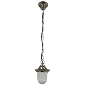 Photograph: Navigator Hull Satin Nickel Chain Lantern Complete With Clear Ribbed Glass - IP54, Solid Brass, Coastal