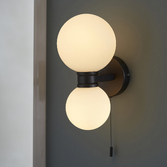 Photograph: PUL/2WL Matt Black Flush Double Wall Light Complete With Opal Globes - IP44