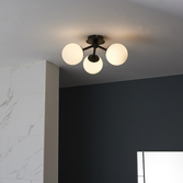 Photograph: PUL/3-SF Matt Black Flush Ceiling Light Complete With Opal Globes - IP44