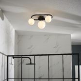 Photograph: PUL/3SF Matt Black Flush Ceiling Light Complete With Opal Globes - IP44