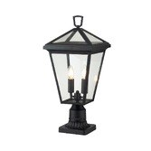 Photograph: Quintiesse Alford Place 2 Light Exterior Pedestal Lantern In Black Complete With Clear Glass Panels IP44 - QN-ALFORD-PLACE3-M-MB