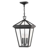 Photograph: Quintiesse Alford Place 3 Light Large Exterior Chain Lantern In Black Complete With Clear Glass Panels IP44 - QN-ALFORD-PLACE8-L-MB