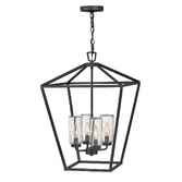 Photograph: Quintiesse Alford Place 4 Light Outdoor Pendant In Black Complete With Clear Seeded Glasses - QN-ALFORD-PLACE-4P-MB