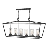 Photograph: Quintiesse Alford Place 6 Light Outdoor Linear Pendant In Black Complete With Clear Seeded Glasses - QN-ALFORD-PLACE-6P-MB