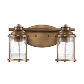 Photograph: Quintiesse Ashland Bay 2 Light Bathroom Wall Light In Natural Brass Finish Complete With Clear Seeded Glasses - IP44 - QN-ASHLANDBAY2-NBR-BATH