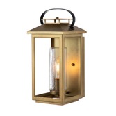 Photograph: Quintiesse Atwater 1 Light Medium Outdoor Wall Lantern In Painted Distressed Brass Complete WIth Clear Seeded Glass - IP44 - QN-ATWATER-M-PDP