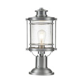 Photograph: Quintiesse Booker 1 Light Medium Exterior Pedestal Lantern In Industrial Aluminium Complete With Clear Seeded Glass - QN-BOOKER3-M-IA