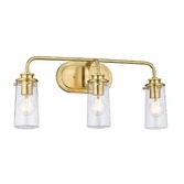 Photograph: Quintiesse Braelyn 3 Light Bathroom Wall Light In Brushed Brass Complete With Clear Seeded Glasses - QN-BRAELYN3-BB