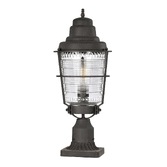 Photograph: Quintiesse Chance Harbor 1 Oudoor Pedestal Lantern Light In Weathered Zinc Complete WIth Clear Ribbed Glass - IP44 - QN-CHANCE-HARBOR3