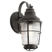 Photograph: Quintiesse Chance Harbor Small 1 Light Oudoor Wall Lantern Light In Weathered Zinc Complete WIth Clear Ribbed Glass - IP44 - QN-CHANCE-HARBOR-S