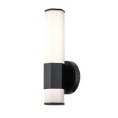 Photograph: Quintiesse Facet Single LED Bathroom Wall Light In Black Complete With Satin Opal Etched Glass - IP44 - QN-FACET-LED1-BK-BATH