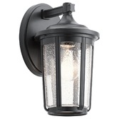 Photograph: Quintiesse Fairfield 1 Light Medium Outdoor Wall Lantern In Black Complete With Clear Seeded Glass - IP44 - QN-FAIRFIELD-M-BK